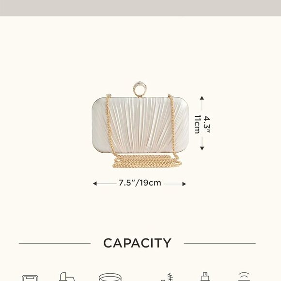 Women’s Satin Clutch Purse Pleated Evening Bag for Prom Weddings Parties - Picture 7 of 7